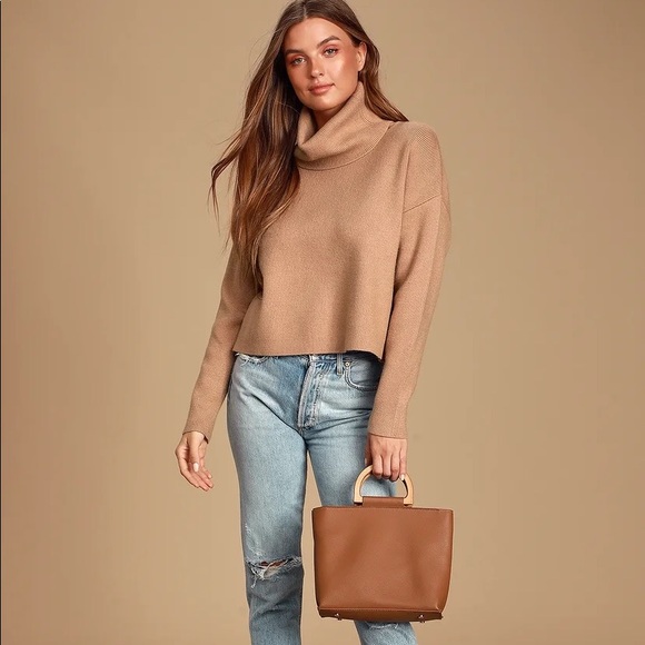 Lulus Let’s Cuddle Tan Cowl Sweater - Picture 4 of 4